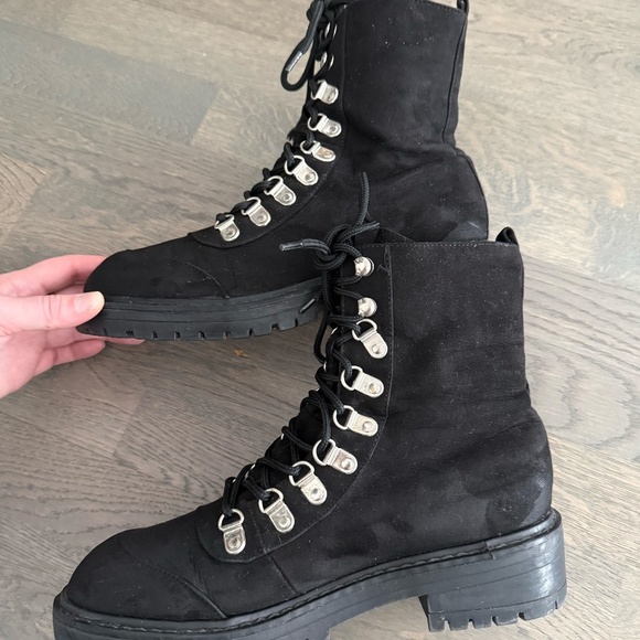 Black Faux Suede Combat Boot - Picture 5 of 8